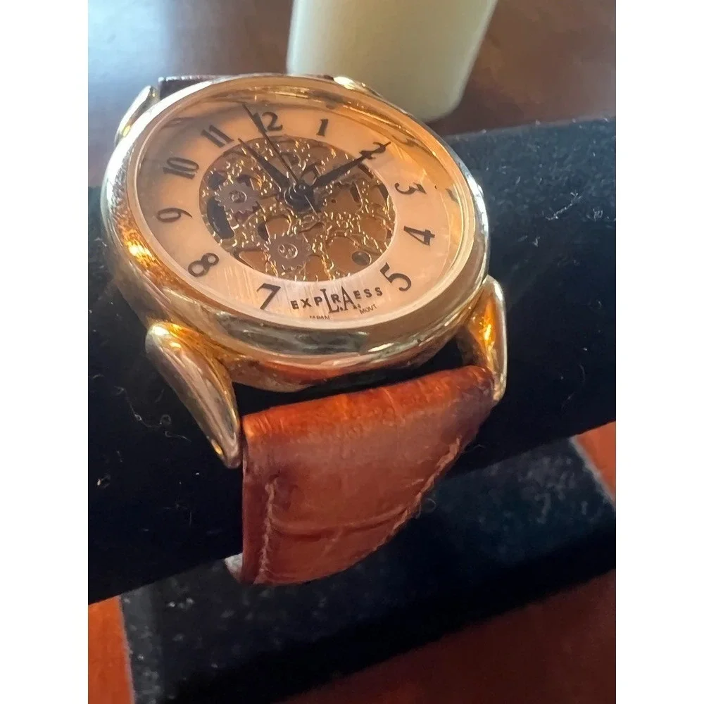 Watch Skeleton Dial Vintage‎ Y2K Leather Steampunk Dark Academia NEEDS Battery